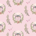 Set of cute pig cartoon seamless characters pattern. Chinese symbol of the 2019 year. Happy New Year. Cute funny piggy Royalty Free Stock Photo