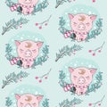 Set of cute pig cartoon seamless characters pattern. Chinese symbol of the 2019 year. Happy New Year. Cute funny piggy Royalty Free Stock Photo