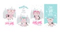 Set of cute pig cartoon characters. Chinese symbol of the 2019 year. Happy New Year. Cute funny piggy illustration. Royalty Free Stock Photo