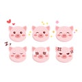 Set of cute piggy cartoon face expression collection Royalty Free Stock Photo