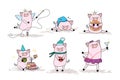 Set of cute pigs,piggy in different poses and situations Royalty Free Stock Photo