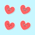 Set of cute pink hearts emoji