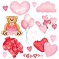 Set of cute pink illustrations to Valentine`s Day Royalty Free Stock Photo