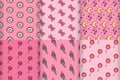 Set of cute pink kids patterns with doodle sweets.