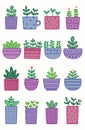 Set of Cute Plant Doodle with Retro Color