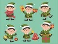 Set of cute playful Christmas elves. Collection of cute Santa Claus helpers. Happy New Year, Merry Xmas design element