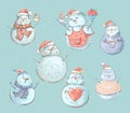 Set of cute playful snowmen. Elements from the Christmas collection of characters. Happy New Year, Merry Xmas design Royalty Free Stock Photo