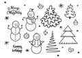 Set of cute playful snowmen. Elements from the Christmas collection of characters. Happy New Year, Merry Xmas design element. Royalty Free Stock Photo