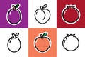 Set of Cute Plum or Grape, Peach, and Pomegranate Icon Illustration