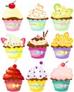 Set of cute polka dot cupcakes