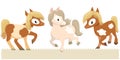 Set of cute ponies with a thick mane. Cartoon horses isolated on a white background.