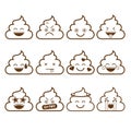 Set of cute poop emoticons, emoji outline design, vecto