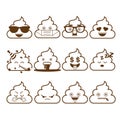 Set of cute poop emoticons, emoji outline design, vector