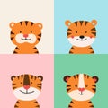 Set of cute posters with tiger vector prints for baby room, baby shower, greeting card, New year card Royalty Free Stock Photo