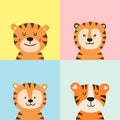 Set of cute posters with tiger vector prints for baby room, baby shower, greeting card, New year card Royalty Free Stock Photo