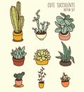 Set of cute potted plants