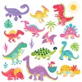Set of cute prehistoric dinosaurs. Vector illustration