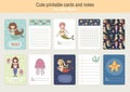 Set of Cute Printable Vector Cards and Notes Royalty Free Stock Photo