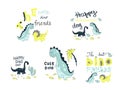 Set of cute prints with dinosaurs and dino quotes