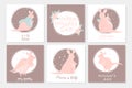 Set of 6 cute ready-to-use gift postcard with adorable mother kangaroo and her child