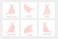 Set of 6 cute ready-to-use gift postcard with adorable mother kangaroo and her child