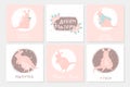 Set of 6 cute ready-to-use gift postcard with adorable mother kangaroo and her child