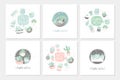 Set of 6 cute ready-to-use gift romantic postcards with succulents. Royalty Free Stock Photo