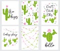 Set cute ready-to-use gift tags with cactus Printable collection of hand drawn in green colors Royalty Free Stock Photo