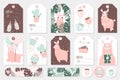 Set of cute ready-to-use gift tags, cards and sticers with lamas Royalty Free Stock Photo