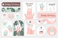 Set of cute ready-to-use gift tags, cards and sticers with lamas