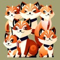 Set of cute red foxes. Vector illustration in cartoon style. AI generated