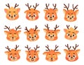 Set of cute reindeer Christmas season emoticons isolated on white background