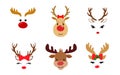 Set of a cute reindeer face with Christmas decoration. Vector illustration. Collection of cute cartoon reindeer. Christmas theme. Royalty Free Stock Photo