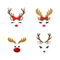 Set of a cute reindeer face with Christmas decoration. Vector illustration. Isolated on white background Royalty Free Stock Photo