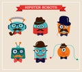 Set of cute retro hipster robots heads