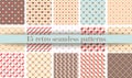 Set of Cute retro seamless pattern. Retro pink, white and blue colors. Royalty Free Stock Photo
