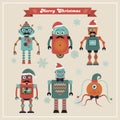 Set of Cute Retro Vintage Hipster Christmas Robots.