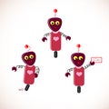 Set of cute robot in different poses. The character goes fast. Accept congratulations.