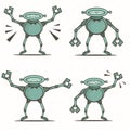 Set of cute robot mascots, illustration of robot body movements, comic style design