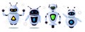 Set of cute robots, chatbots, AI bots characters design vector. AI technology and cyber characters. Futuristic technology service