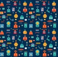 Set cute robots seamless pattern