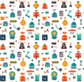 Set cute robots seamless pattern