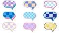 set of cute round checkerboard aesthetic speech bubble, conversation box, chat box, speak balloon, thinking bubble on white