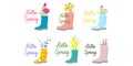 set of cute rubber boots with flowers. Hello Spring. Vector illustration Royalty Free Stock Photo