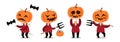 Set of cute Scarecrow . Halloween cartoon characters . Vector
