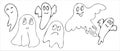 Set of cute and scary ghosts, vector decorative element, coloring book