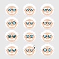 Set of cute scientist emoticons.