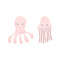 A set of cute sea animals Jellyfish and octopus. Vector illustration Royalty Free Stock Photo