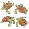 Set of cute sea turtles isolated on a white background. Vector graphics Royalty Free Stock Photo