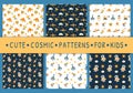 Set of cute seamless cosmic patterns for kids